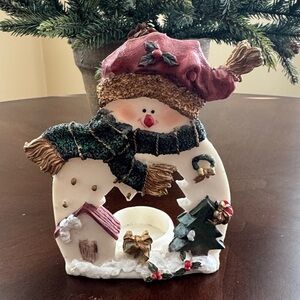 Festive Snowman Tea Light Candle Holders - Red and Green